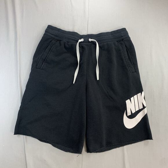 Nike Sportswear Alumni White Black Mens S Swoosh Athleisure Graphic Sweat Shorts - Picture 1 of 8